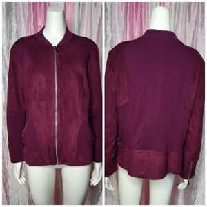 Chico's Faux Suede Plum Moto Bomber Super Soft Zip-Up Jacket Size Large